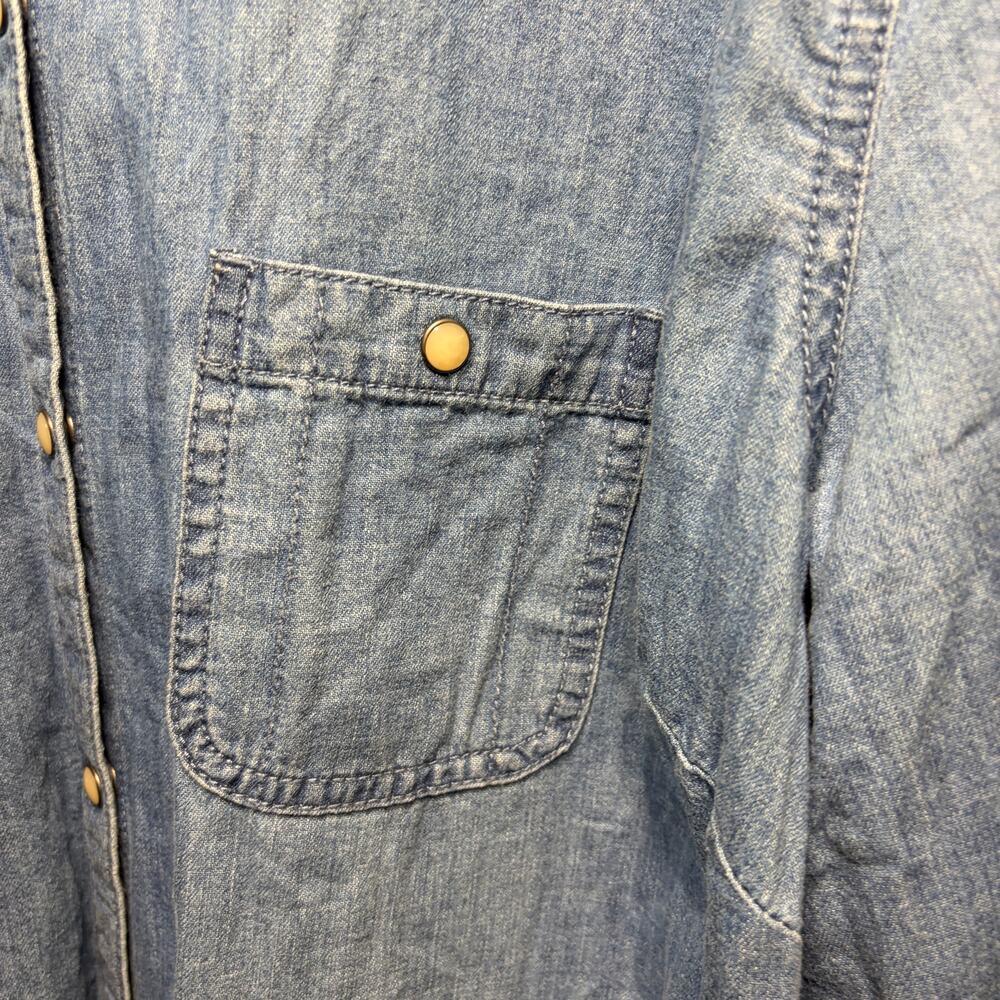 J.Jill Denim Shirt Blouse Blue Cotton Jean Pearl Snap Country Western Casual 2X - Picture 2 of 8